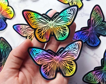 Holographic Butterfly Stickers for Water Bottle Cool Butterfly Bumper Sticker | Waterproof Butterfly Vinyl Sticker Holographic Stickers