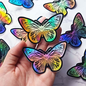 Holographic Butterfly Stickers for Water Bottle Cool Butterfly Bumper Sticker | Waterproof Butterfly Vinyl Sticker Holographic Stickers