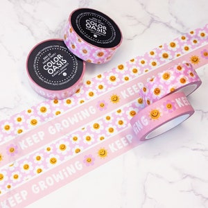 Cute Aesthetic Mental Health Washi Tape: Smiling Daisy Affirmations, 15mm x 10m - Crafting, Journaling, Planner Decor