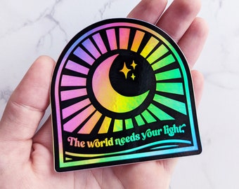 The World Needs Your Light Holographic Sun & Moon Sticker Holographic Celestial Sticker