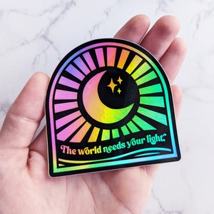 The World Needs Your Light Holographic Sun & Moon Sticker Holographic Celestial Sticker