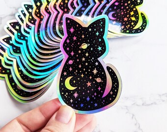 Cat Sticker, Holographic Cat, Cat Eyes Sticker, Rainbow Sticker, White ...