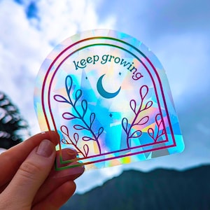 Rainbow Prism Suncatcher Sticker: Plants & Moon Window Decal