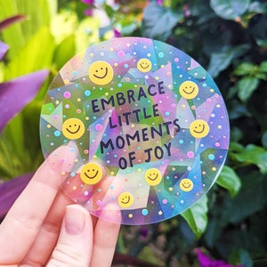 NEW! "Embrace Little Moments of Joy" Suncatcher Sticker Happy Rainbow Maker Window Decal Cute Mindfulness Gift Sun Catcher Stickers