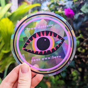 Self-Love Sun Catcher Sticker Rainbow Light Catching Sticker, Rainbow Maker Suncatcher for Windows, Encouraging Gifts, Eye Suncatcher