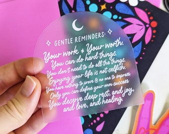 NEW! Gentle Reminders Mental Health Sticker, Matte Clear Self-Love Water Bottle Sticker, Laptop, Mirror Sticker, Healing Affirmations Gifts