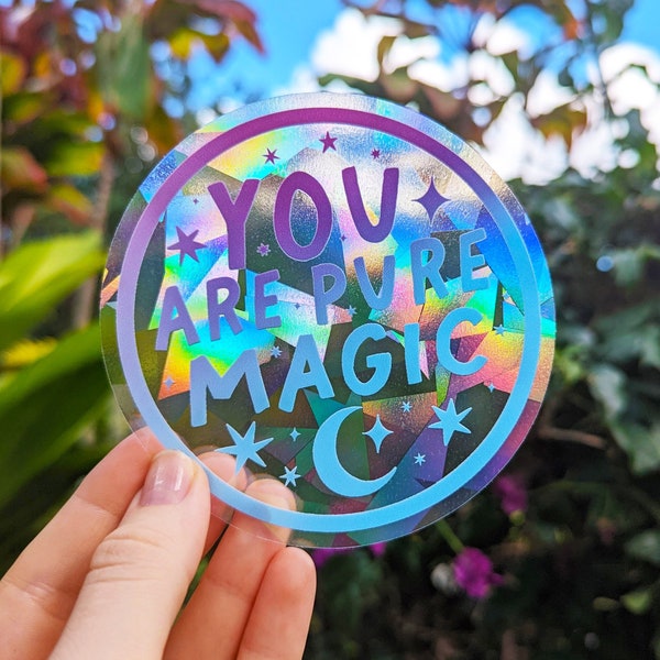 You are Pure Magic :) Rainbow Suncatcher Sticker, Rainbow Maker Window Decal Sun Catcher Sticker, Cute Encouraging Small Gift for Friend