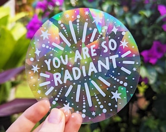 NEW! "You Are So Radiant" Celestial Suncatcher Sticker White Rainbow Maker Stickers Window Decal Suncatcher, Uplifting Affirmation Gifts