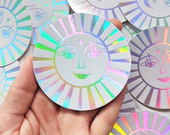 Holographic Sun Sticker Retro Sun Sticker for Laptop, Water Bottle, Car, Phone • Aesthetic Rainbow Holographic Sun Sticker