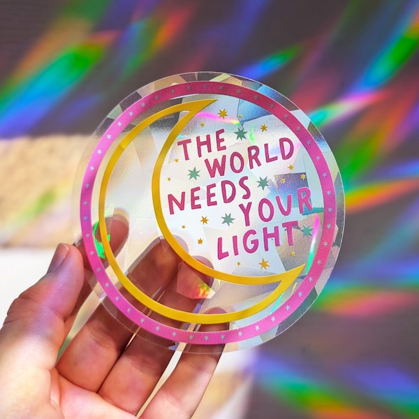 Moon & Stars Suncatcher Sticker Rainbow Maker Prisms Light Catcher Removable Sunbather Window Cling "The World Needs Your Light"