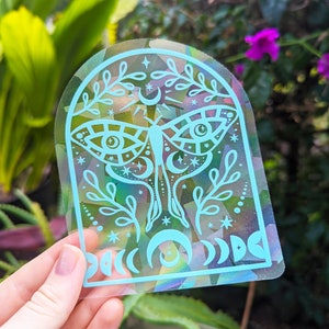 Luna Moth Suncatcher: Moon Phase Rainbow Maker Window Decal