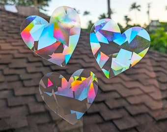 NEW! Rainbow Suncatcher Stickers 3" Stars or Hearts Rainbow Makers Removable Window Clings Light Catching Star / Heart Decals, Pack of 3