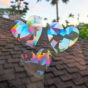 NEW! Rainbow Suncatcher Stickers 3" Stars or Hearts Rainbow Makers Removable Window Clings Light Catching Star / Heart Decals, Pack of 3
