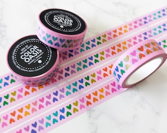 NEW! Cute Little Rainbow Hearts Washi Tape for Envelopes, Gifts, Crafts, & Journals, Happy Love Colorful Washi Tape by Color Oasis