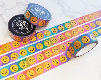 Full Roll of Rainbow Smiles Washi Tape, Cute Smiling Faces Colorful Washi Tape for Envelopes, Gifts, Journaling, & Joyful Packages :)