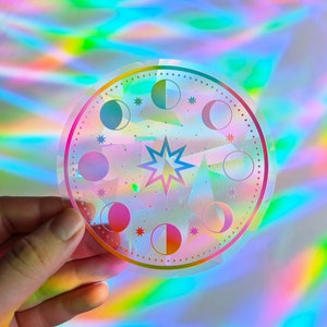 Moon Phase Suncatcher Window Cling: Rainbow Prisms, Bird Safety