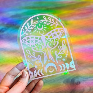 NEW! Luna Moth Moon & Stars Suncatcher Sticker Prism Rainbow Window Decal REMOVABLE Rainbow Maker Sticker Plants, Pink