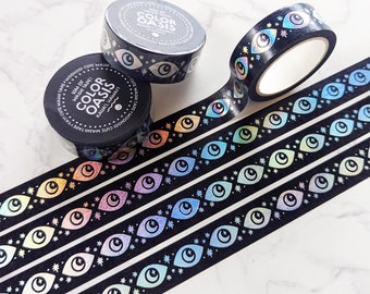 Holographic Stargazing Eyes Washi Tape, Evil Eye Celestial Washi Tape, Moon & Stars Washi Tape for Planners + Journaling