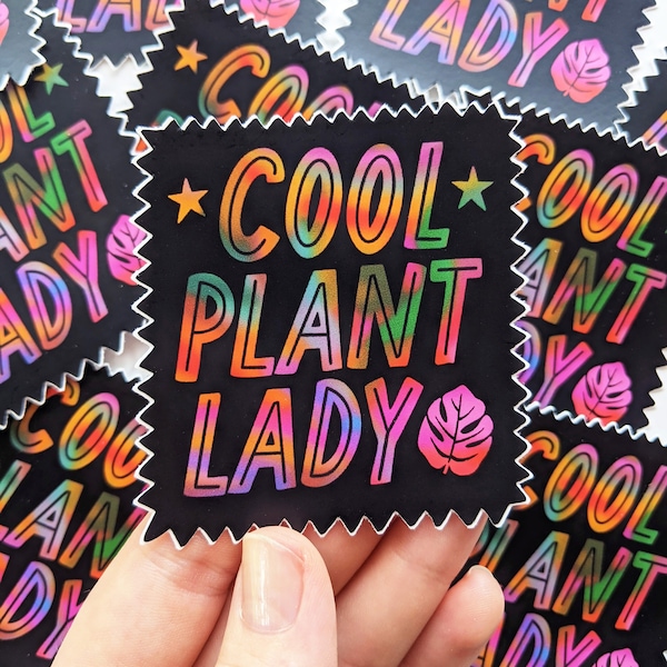 Cool Plant Lady Sticker • Rainbow Colorful Matte Vinyl Sticker for Water Bottle, Laptop Sticker