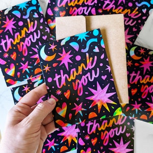 Eco-Friendly Thank You Cards Moon & Stars Colorful Night Sky Watercolor Abstract Shapes Blank Cards