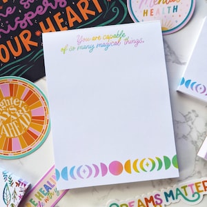 SALE! "You are capable of so many magical things" Encouraging Affirmation Notepad Moon Phase Notepad Cute To-do list Colorful Moon Memo Pad