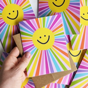 100% Recycled Rainbow Greeting Cards Happy Sun Cards, Cute Rainbow Smiling Sun All-Occasion Cards, Colorful Eco Friendly Recycled Cards