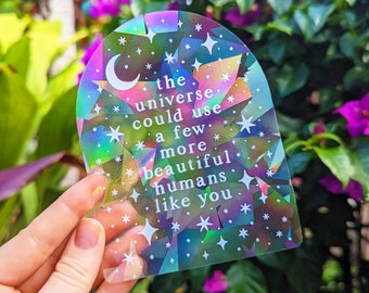 Rainbow Making Suncatcher Sticker Rainbow Maker Window Decal Moon & Stars "The universe could use a few more beautiful humans like you"