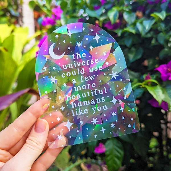 Rainbow Making Suncatcher Sticker Rainbow Maker Window Decal Moon & Stars "The universe could use a few more beautiful humans like you"