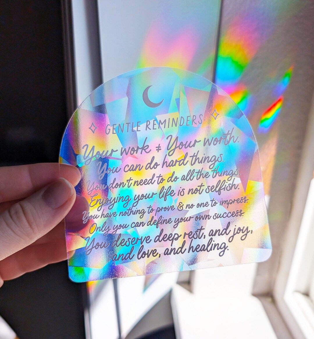 Gentle Reminders Rainbow Suncatcher Sticker, Uplifting Mental Health ...
