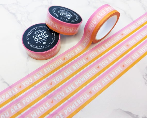 Gentle Affirmations Pastel Washi Tape, Full Roll of Colorful & Cute Mental  Health Washi Craft Journaling Tape by Color Oasis Hawaii 