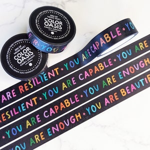 NEW! Positive Affirmations Washi Tape for Planners, Crafts, Journaling Tape, Mental Health Colorful Rainbow Washi Tape, Healing Stationery