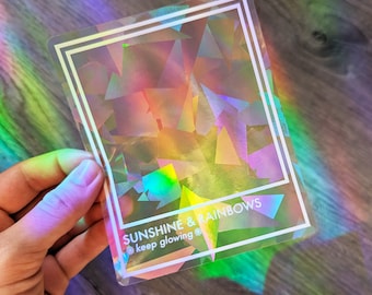 Prismatic Rainbow Making Suncatcher Sticker 4" x 5" White & Rainbow Aesthetic Rainbow Maker Window Cling Light Catching Prisms Decal