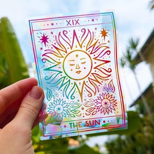 Rainbow Tarot Card Suncatcher Sticker: The Sun or The Moon Window Cling
