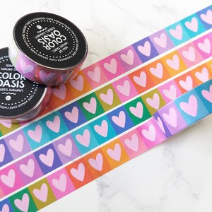 NEW Cute Little Rainbow Hearts Washi Tape for Envelopes, Gifts, Crafts, & Journals, Happy Love Colorful Washi Tape by Color Oasis Stripe Rainbow Heart