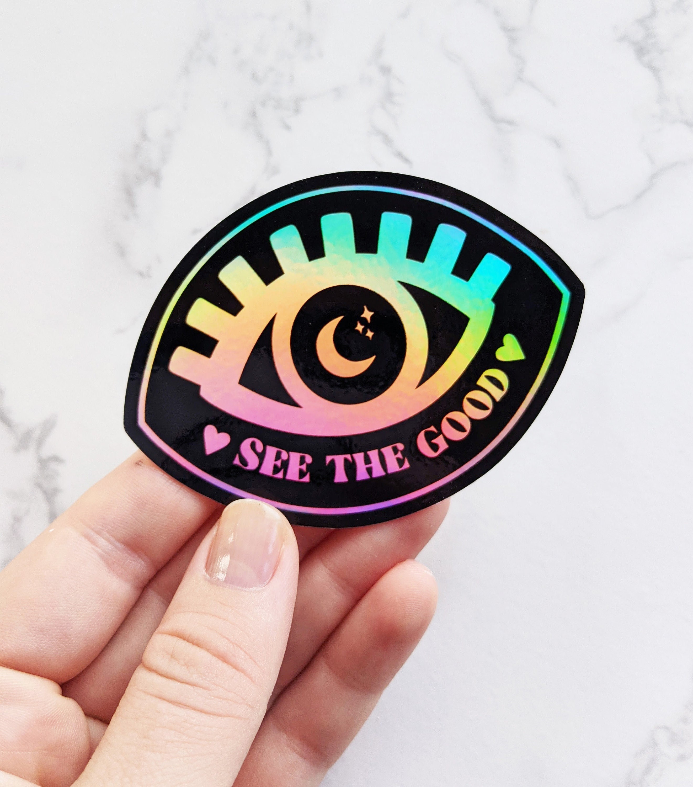 Celestial Eye Sticker: Rainbow Holographic Vinyl, Positive Mindset