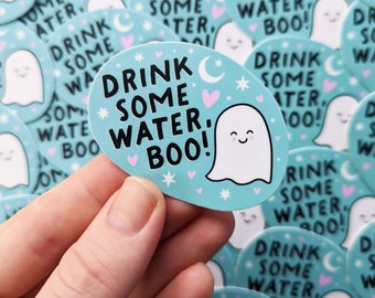 Cute Little Ghost Water Bottle Sticker Pastel Aesthetic Hydration Reminder Drink More Water Sticker Water Bottle Vinyl Stickers