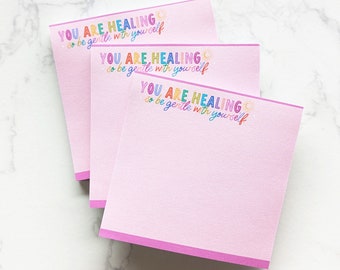 SECONDS SALE! "Be gentle with yourself..." Notepad Cute Sticky Notes, Mental Health Gift for Healing, Colorful Encouraging Reminders Notes