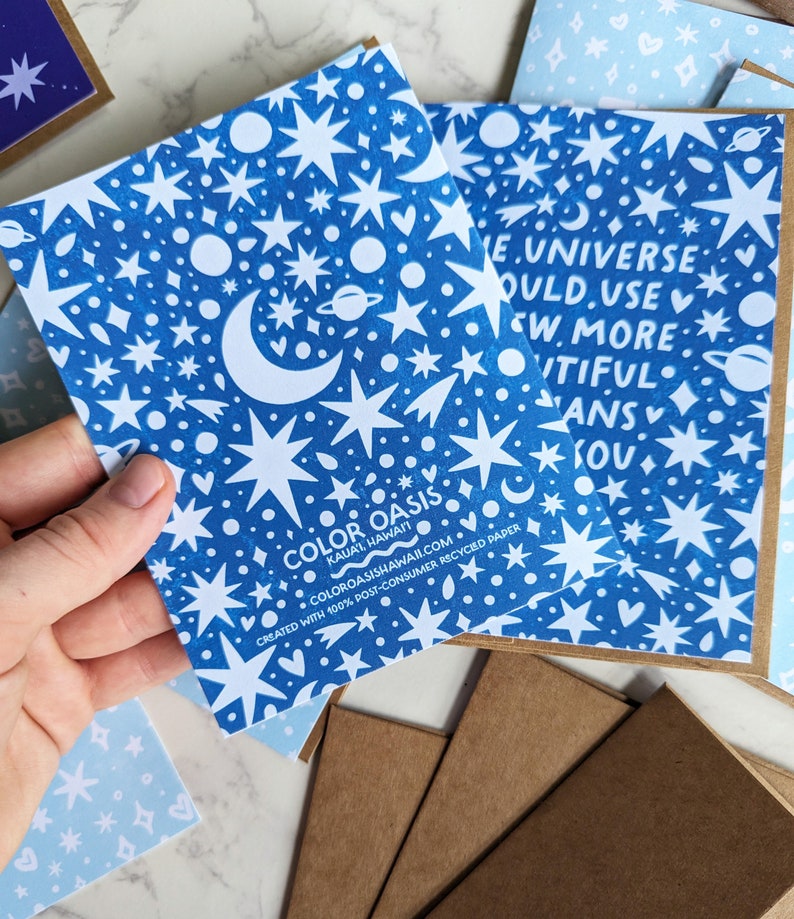 Eco-Friendly Cards The universe could use a few more beautiful humans like you Moon & Stars Blue Night Sky Cards for Friends Loved Ones image 3