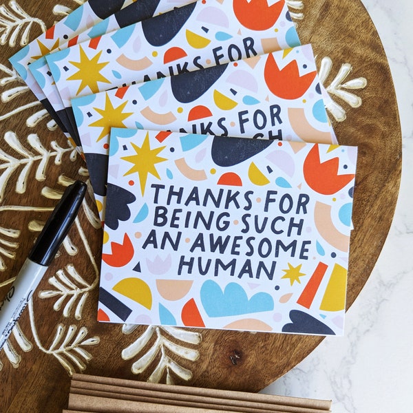 Eco-Friendly 100% Recycled Paper Cards • Abstract Shapes Cards, Recycled Thank You Cards • "Thanks for being such an awesome human"