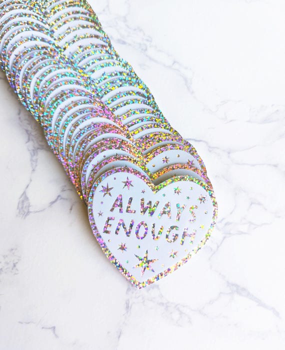 Always Enough Holographic Heart Sticker: Waterproof Glitter Vinyl Sticker for Laptop, Water Bottle