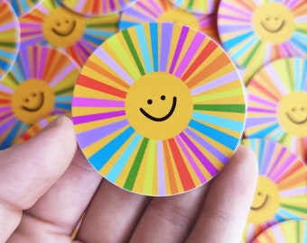 Happy Little Sun Sticker, Cute Rainbow Smiling Sun Sticker 2", Colorful Vinyl Stickers for Phone, Laptop, Water Bottle