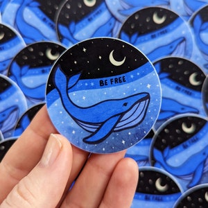 BE FREE Cute Whale Sticker for Phone, Laptop, Water Bottle, Stars & Moon Whale Stickers, Ocean Sticker, Waterproof Vinyl Sticker 2"