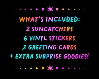 LAST CHANCE! 10 Piece MYSTERY Bundle of Stationery Goodies Includes Stickers, Rainbow Suncatcher Stickers & Greeting Cards Assortment :)