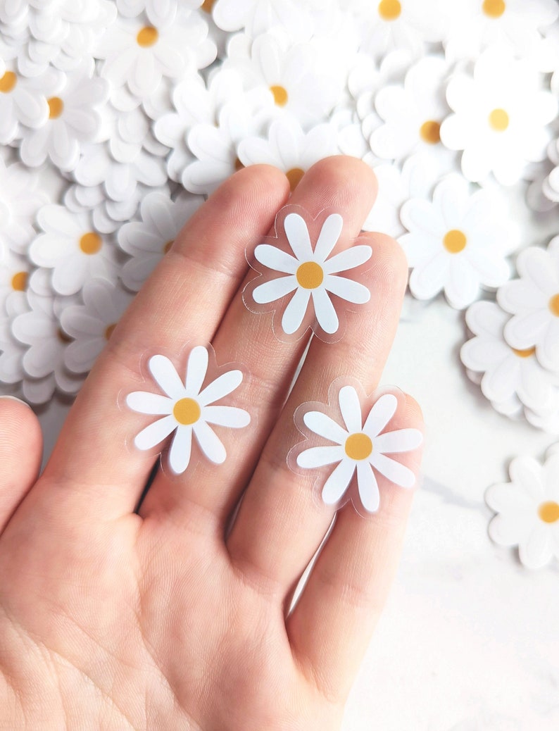 Cute Little Daisy Stickers 1 Small Flower Stickers to Decorate your phone, water bottle, laptop...CLEAR Vinyl Stickers Daisy Sticker Pack image 1