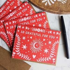 NEW! Eco-Friendly 100% Recycled Paper Thank You Cards • Celestial Folk Sun, Moon & Stars Cards, Fall Winter Recycled Thank You Cards