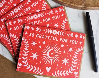 NEW! Eco-Friendly 100% Recycled Paper Thank You Cards • Celestial Folk Sun, Moon & Stars Cards, Fall Winter Recycled Thank You Cards