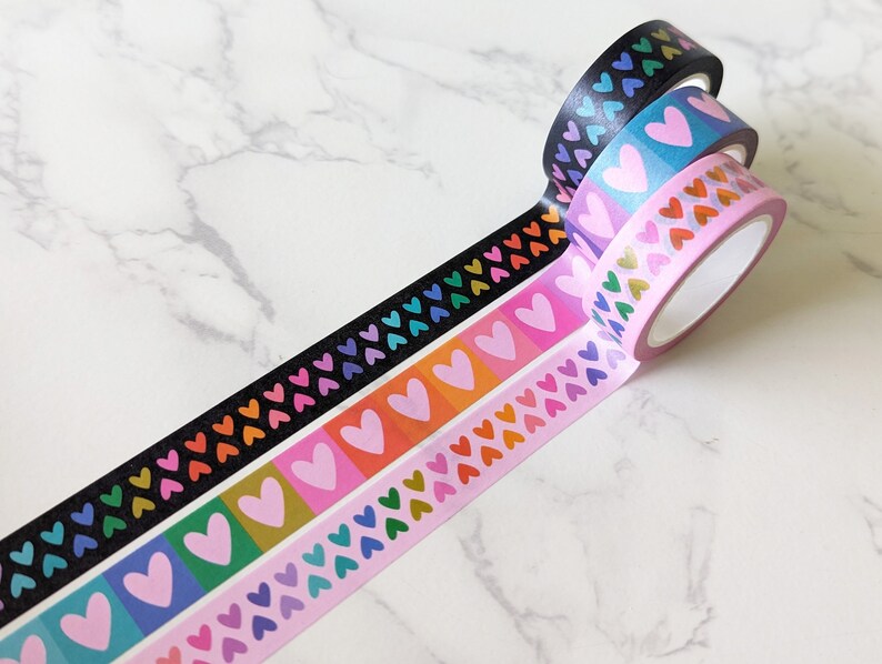 NEW Cute Little Rainbow Hearts Washi Tape for Envelopes, Gifts, Crafts, & Journals, Happy Love Colorful Washi Tape by Color Oasis image 7