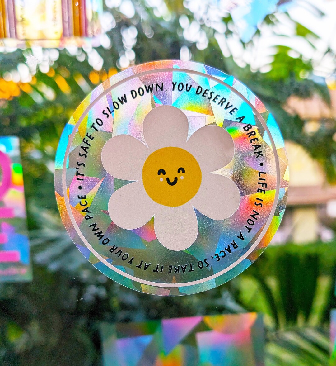 Mental Health Gentle Reminders Smiling Daisy Suncatcher Sticker Rainbow ...