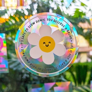 Mental Health Daisy Suncatcher Sticker: Rainbow Window Decal, 4&quot;
