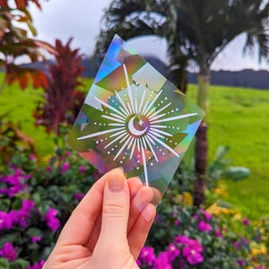 Sticker attrape-soleil arc-en-ciel : sticker lune céleste, étoiles et soleil